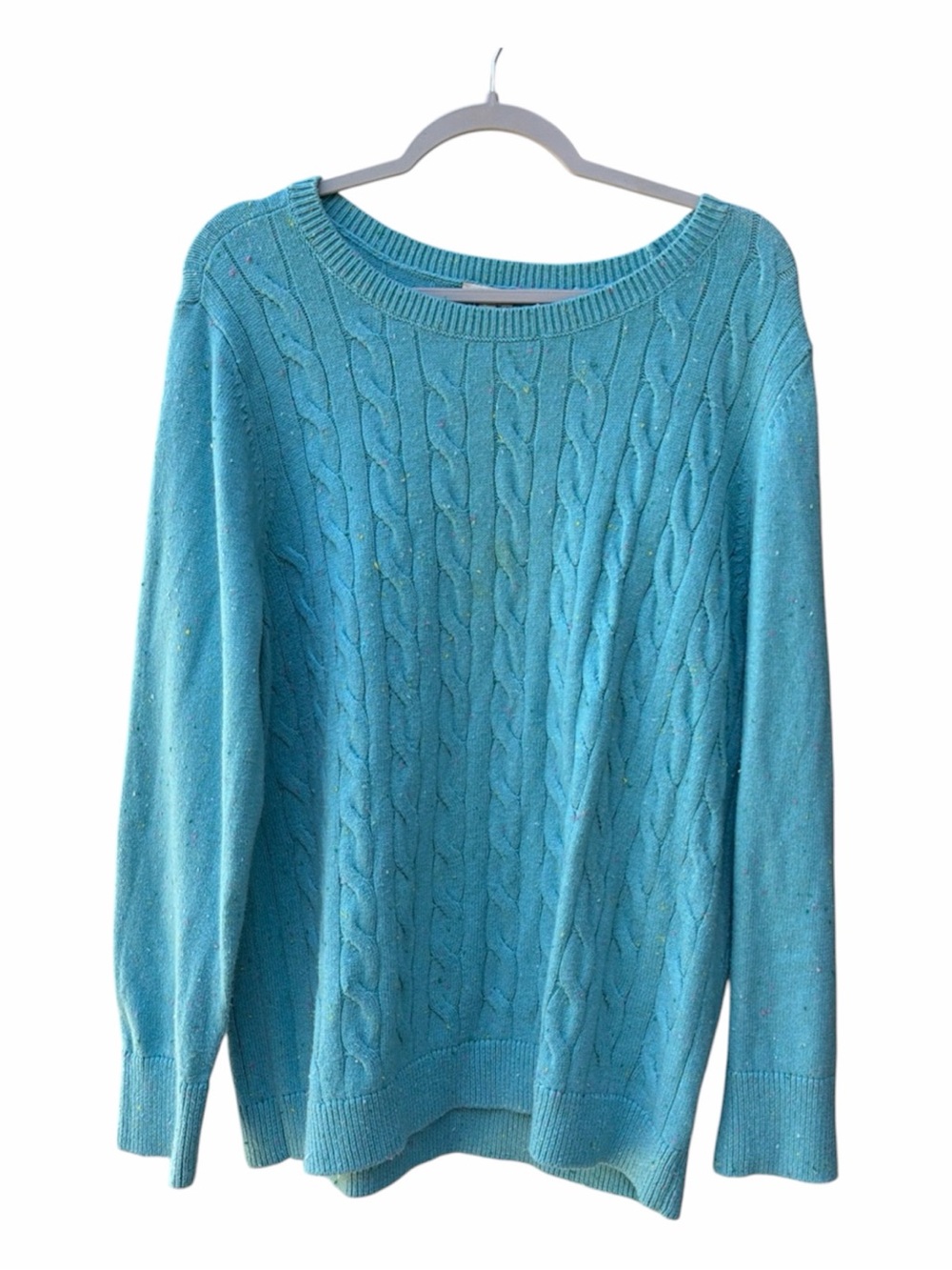 TALBOTS  Turquoise PULLOVER CABLE KNIT With Multicolor Dots Round Neck WM SZ 2X